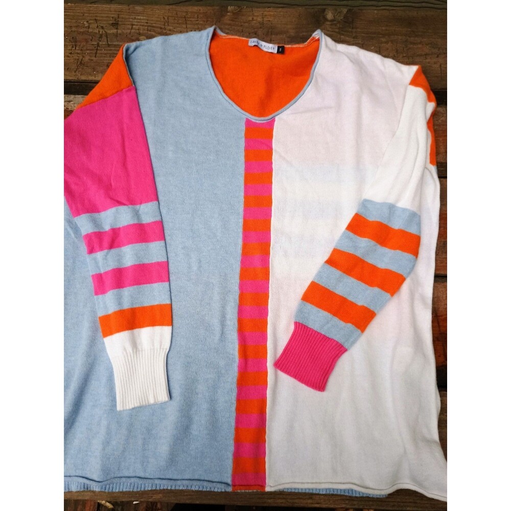 Zaket And Plover Cashmere And Cotton Blend Sweater Sz Small Orange Pink Blue